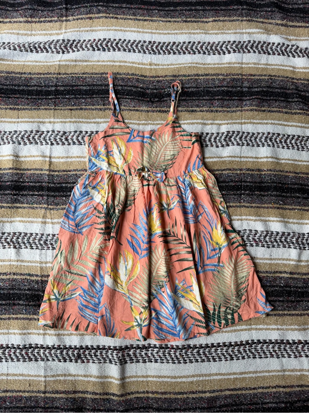 Girls' Coral Tropical Print Sundress - Lightweight Spaghetti Strap Top